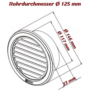 Edelstahl Lüftungsgitter rund mit Insektennetz Ø 125 mm