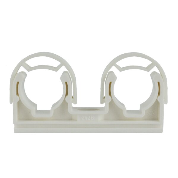 Rohrhalter Halter Klammer Rohrklemme Rohrschelle Fußbodenheizung Pool Teich Ø 28 mm TYP 12 doppelt mit Clip 25 Stk.