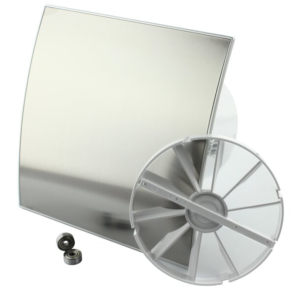 Leise "DUO" Badlüfter Wandlüfter Ventilator Kugellager Rückstauklappe Ø 100 mm Timer / Nachlauf Edelstahl gebogen