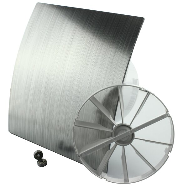 Leise "DUO" Badlüfter Wandlüfter Ventilator Kugellager Rückstauklappe Ø 100 mm Feuchtigkeitssensor Silber gebürstet