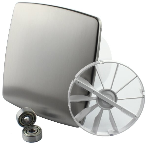 Turbo "MODERN" Badlüfter Ventilator Kugellager Rückstauklappe Ø 100 mm Nachlauf/Timer Edelstahl