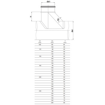 Sattelstutzen Gummidichtung Wickelfalzrohr Rohr T-St&uuml;ck Sattelst&uuml;ck Abzweig 45&deg; &Oslash; 150 mm &Oslash; 125 mm