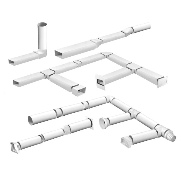 Rundkanal Rohrsystem Lüftungsrohr Formteile Bogen T-Stück Verbinder Ø125 mm weiß