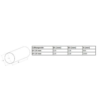 Rundkanal Rohrsystem L&uuml;ftungsrohr Formteile Bogen T-St&uuml;ck Verbinder &Oslash;125 mm wei&szlig; L&uuml;ftungsrohr 0,5 Meter