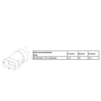Rundkanal Rohrsystem L&uuml;ftungsrohr Formteile Bogen T-St&uuml;ck Verbinder &Oslash;125 mm wei&szlig; Rohr-Kanalverbinder 75 x 150 mm