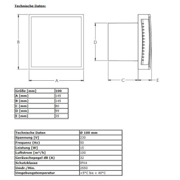 Badl&uuml;fter Abluftventilator Ventilator L&uuml;fter Badezimmer WC Toilette Entl&uuml;ftung  Standard &Oslash; 100 mm