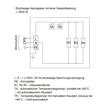 Heizregister Lufterhitzer W&auml;rmetauscher Luftheizung elektrisch Wickelfalzrohr &Oslash; 100 mm 1200 Watt