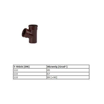 Entwässerungssystem DN110 braun T-Stück 45°