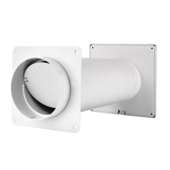 Mauerdurchführung Anschlusssystem Mauerkasten Abzugshaube Abluft Kunstst. Lamelle weiß Ø 150 mm mit Rückstauklappe
