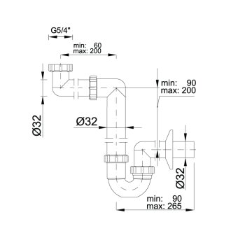 Siphon platzsparend Ger&auml;teanschluss &Oslash; 32 - 40 mm
