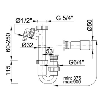 Rohrsiphon f&uuml;r Waschbecken &Oslash; 50 mm Ger&auml;teanschluss und Anschlussrohr