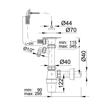 Flaschensiphon &Uuml;berlauf Ablaufventil Ger&auml;teanschluss &Oslash; 40 mm MKK-538-1