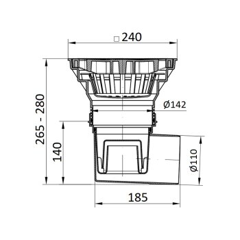 Balkon-Boden-Hof-Carport-Garage-Keller-Ablauf DN 110 Siphon Sperrwasser / Siphon Gusseisen mit Verschluss (329 Vz) B-WARE