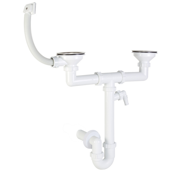 Ø 40 mm Siphon | zwei Ablaufventile | quadratischer Überlauf | Geräteanschluss