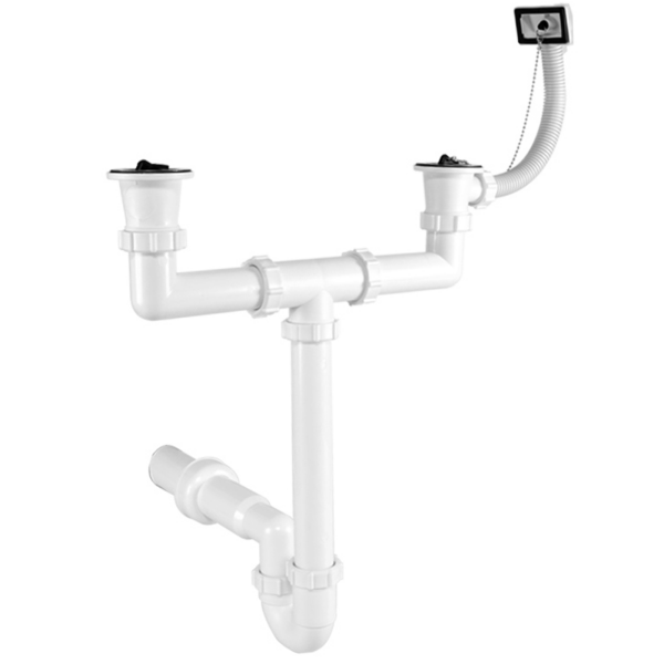 Ø 50 mm Siphon | zwei Ablaufventile | eckiger Überlauf