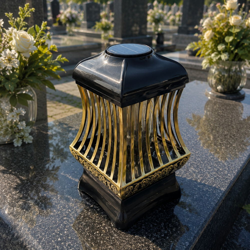 Grableuchte Girelia mit LED-Solarkerze als stimmungsvolles Motiv