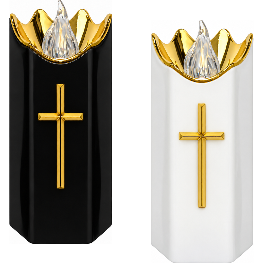 LED-Gedenkkerze mit goldenem Kreuz