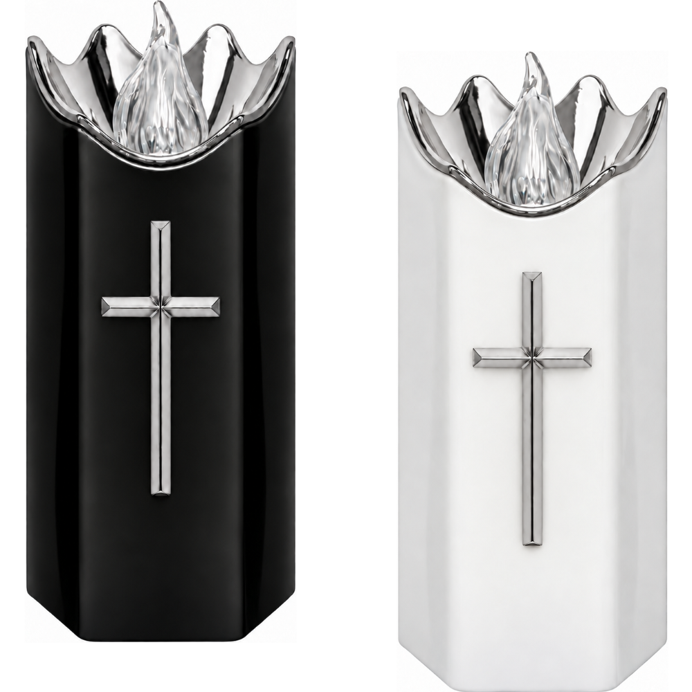 LED-Gedenkkerze mit silbernem Kreuz